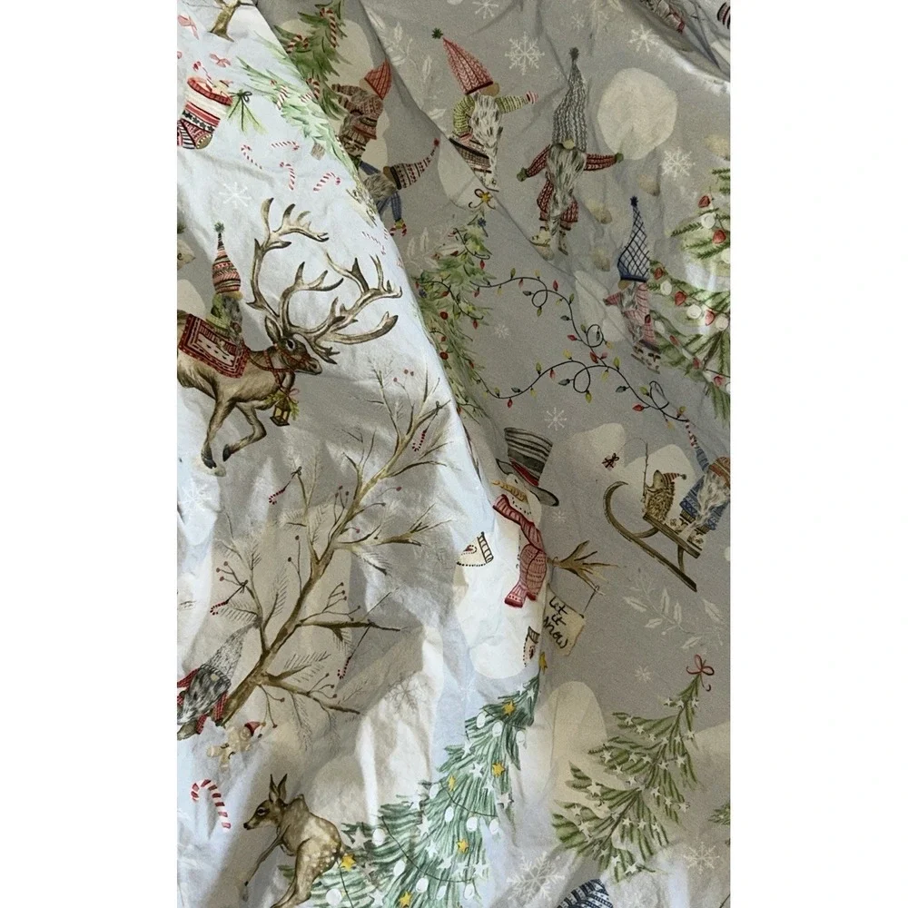 Pottery Barn Snow Day Gnome Full Fitted Sheet Excellent Christmas ORGANIC COTTON
